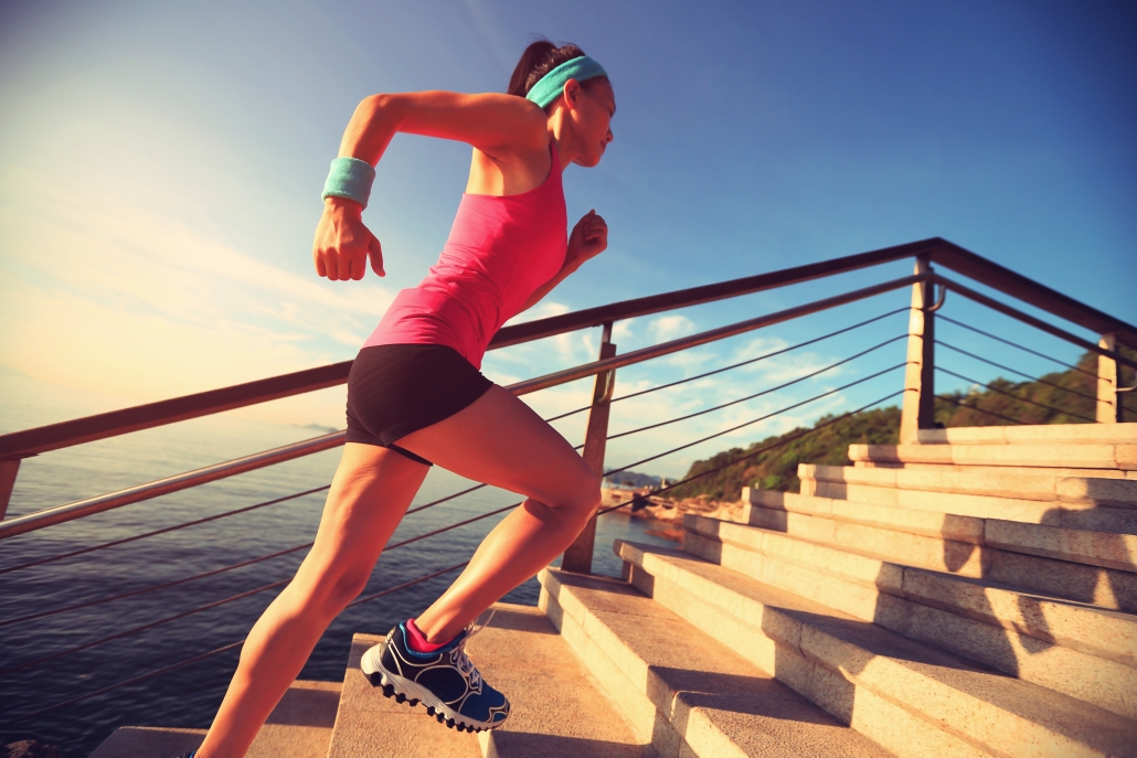 best exercises for varicose veins and leg health: running stairs on beach